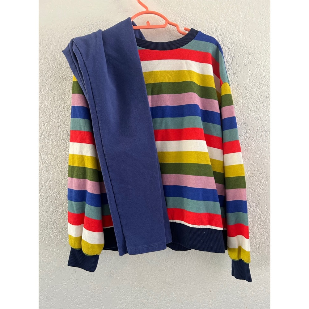 Mini Boden Kids Rainbow Striped Sweatshirt and Blue Leggings Set Size 11-12Y